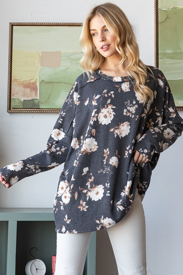 Long Sleeve Floral Urban Ribbed Top