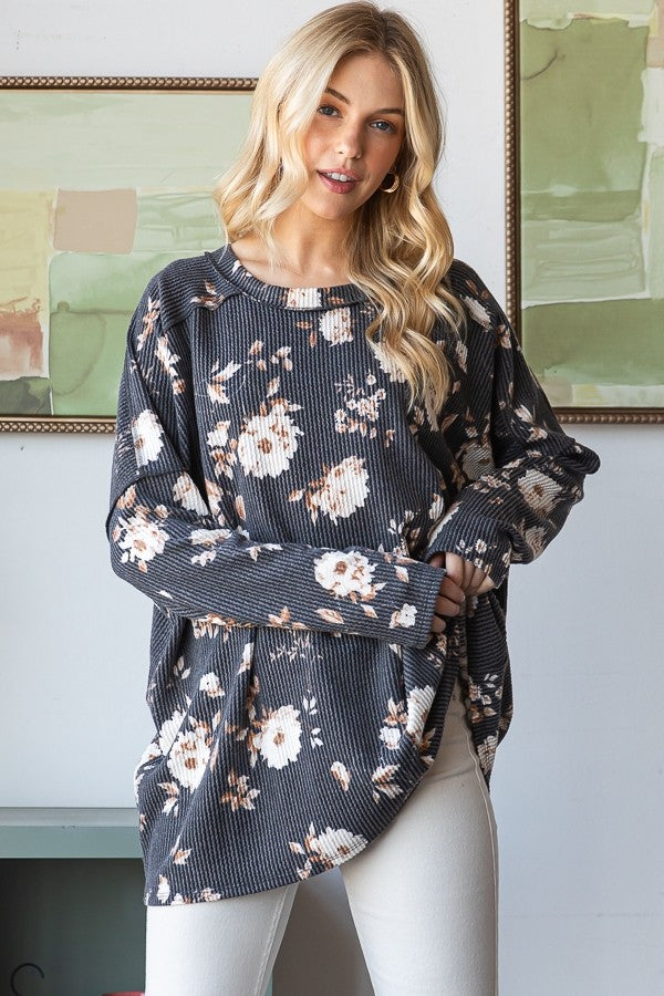 Long Sleeve Floral Urban Ribbed Top
