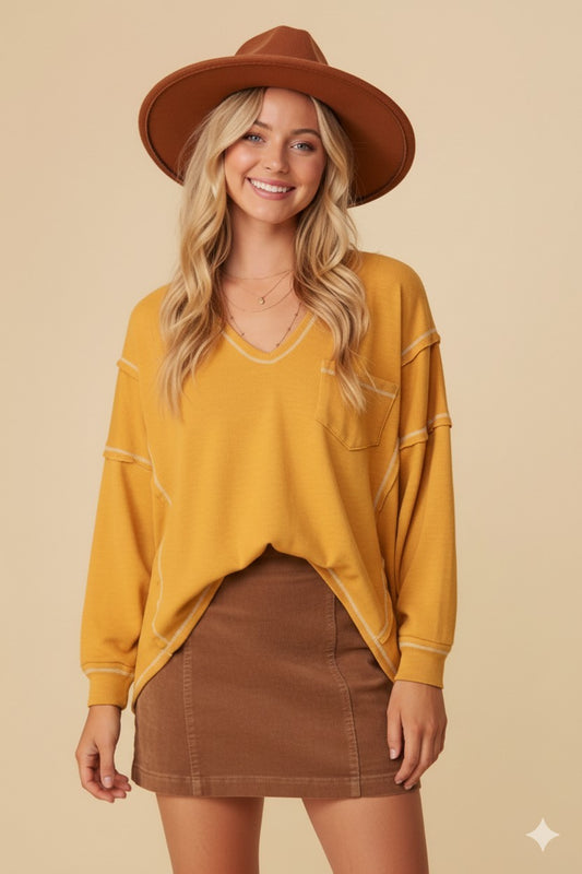 Thermal High Low Vneck Oversized Top