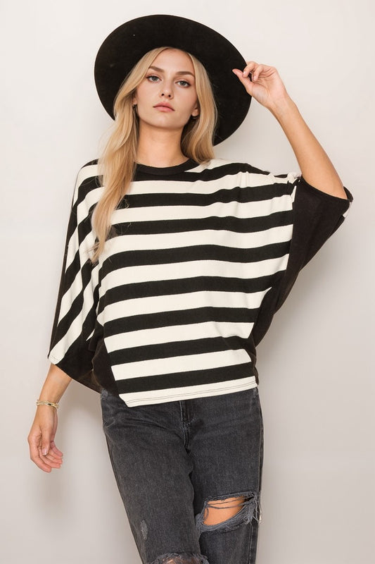 Stripe Print Dolman Top