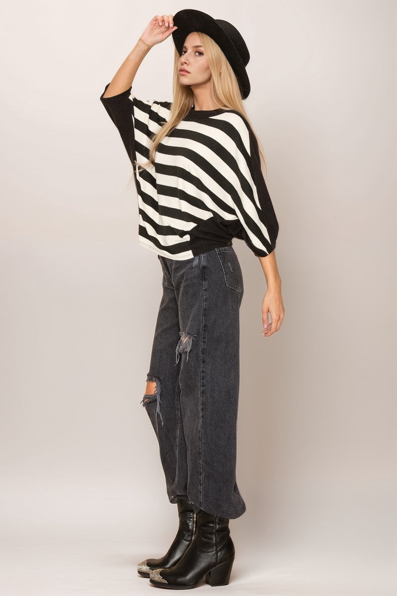 Stripe Print Dolman Top