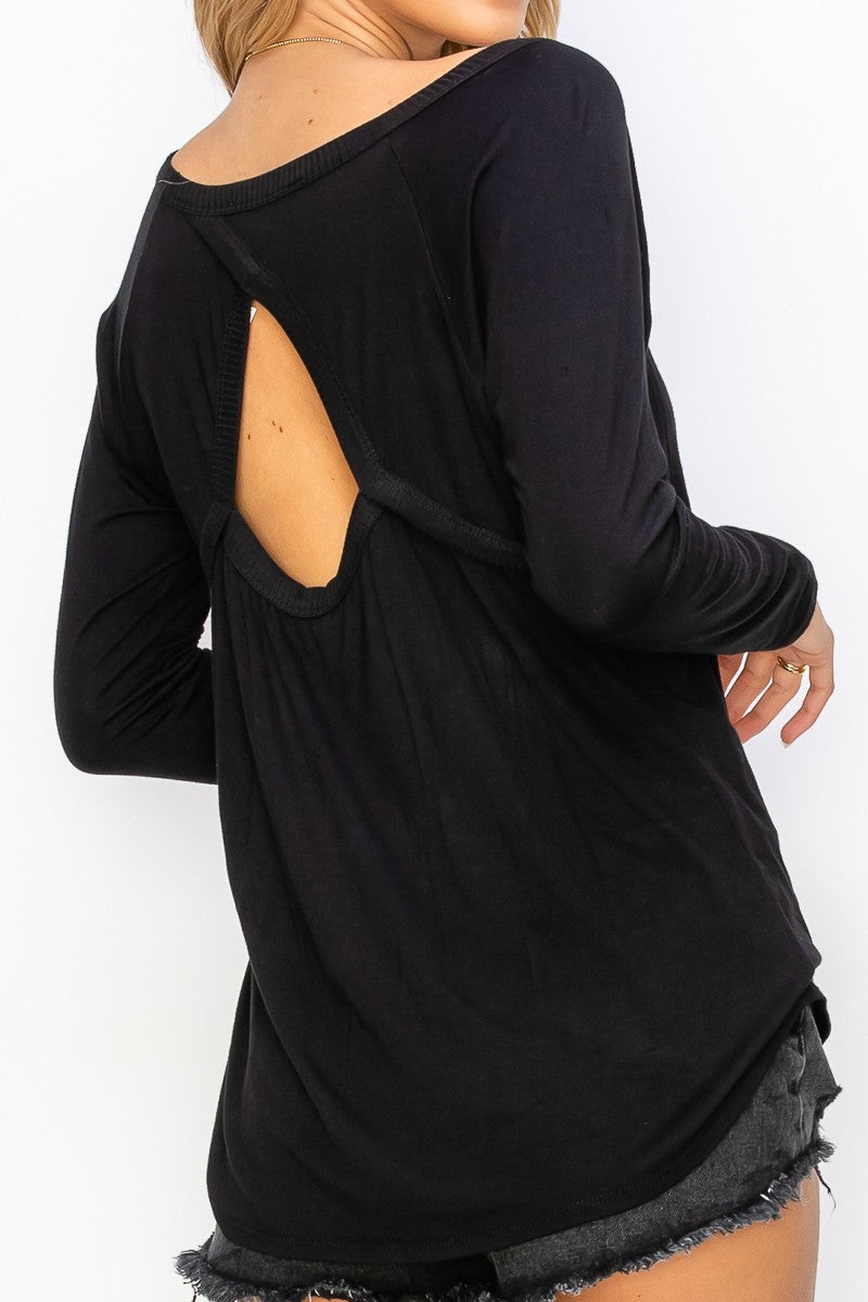 Large Keyhole On Black Detail Long Sleeve Top