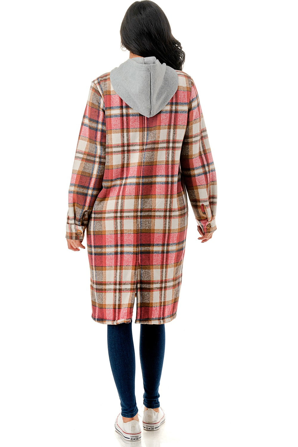 Fur Lined Long Plaid Flannel Shirt Jacket