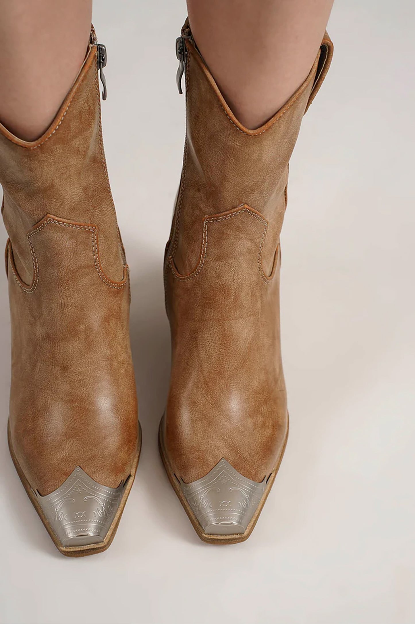 Western Toe Cap Ankle Boots