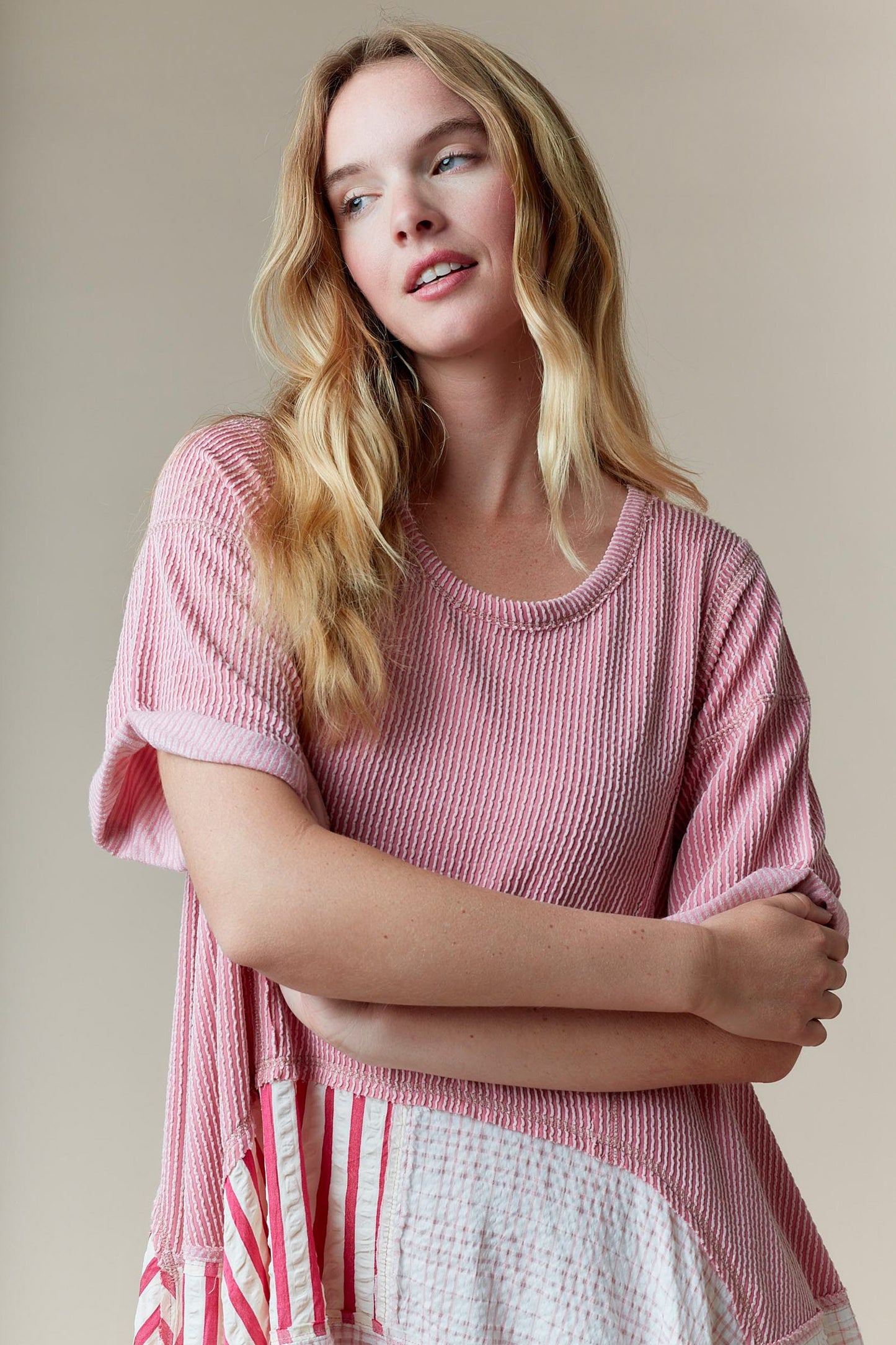 Stripe & Plaid Pattern Oversized Dress