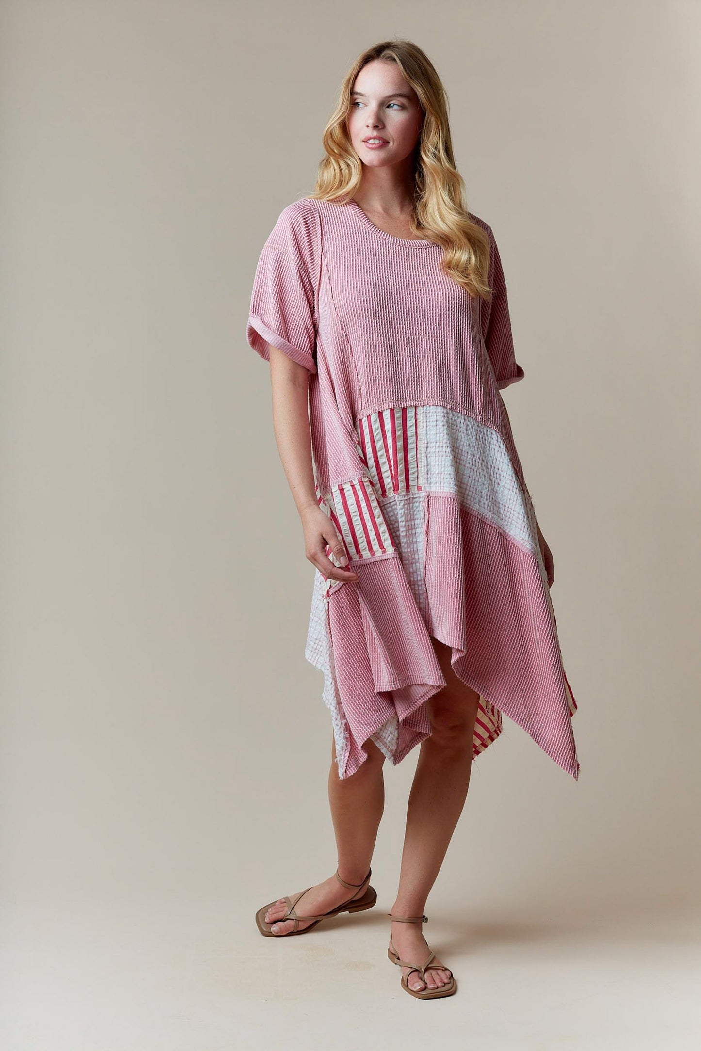 Stripe & Plaid Pattern Oversized Dress