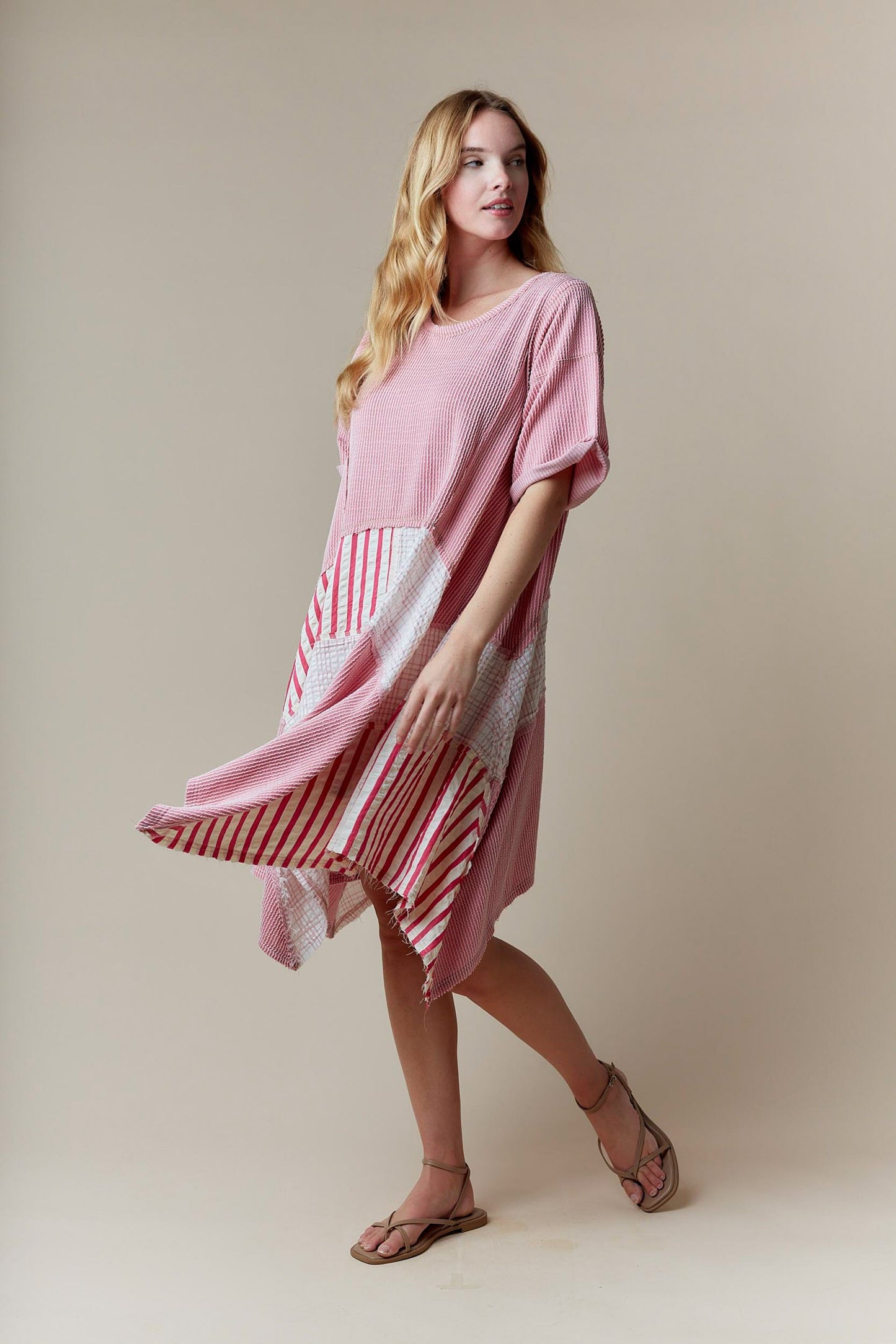 Stripe & Plaid Pattern Oversized Dress