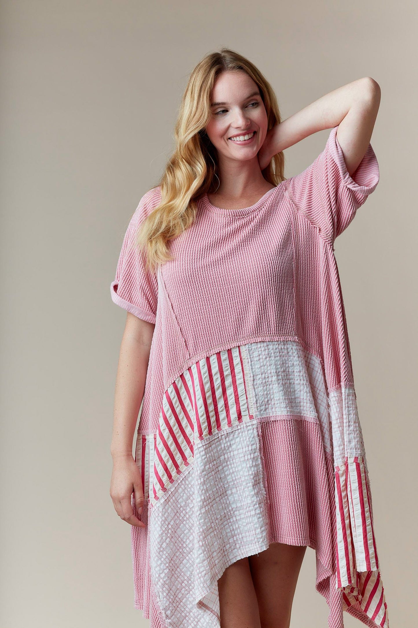 Stripe & Plaid Pattern Oversized Dress