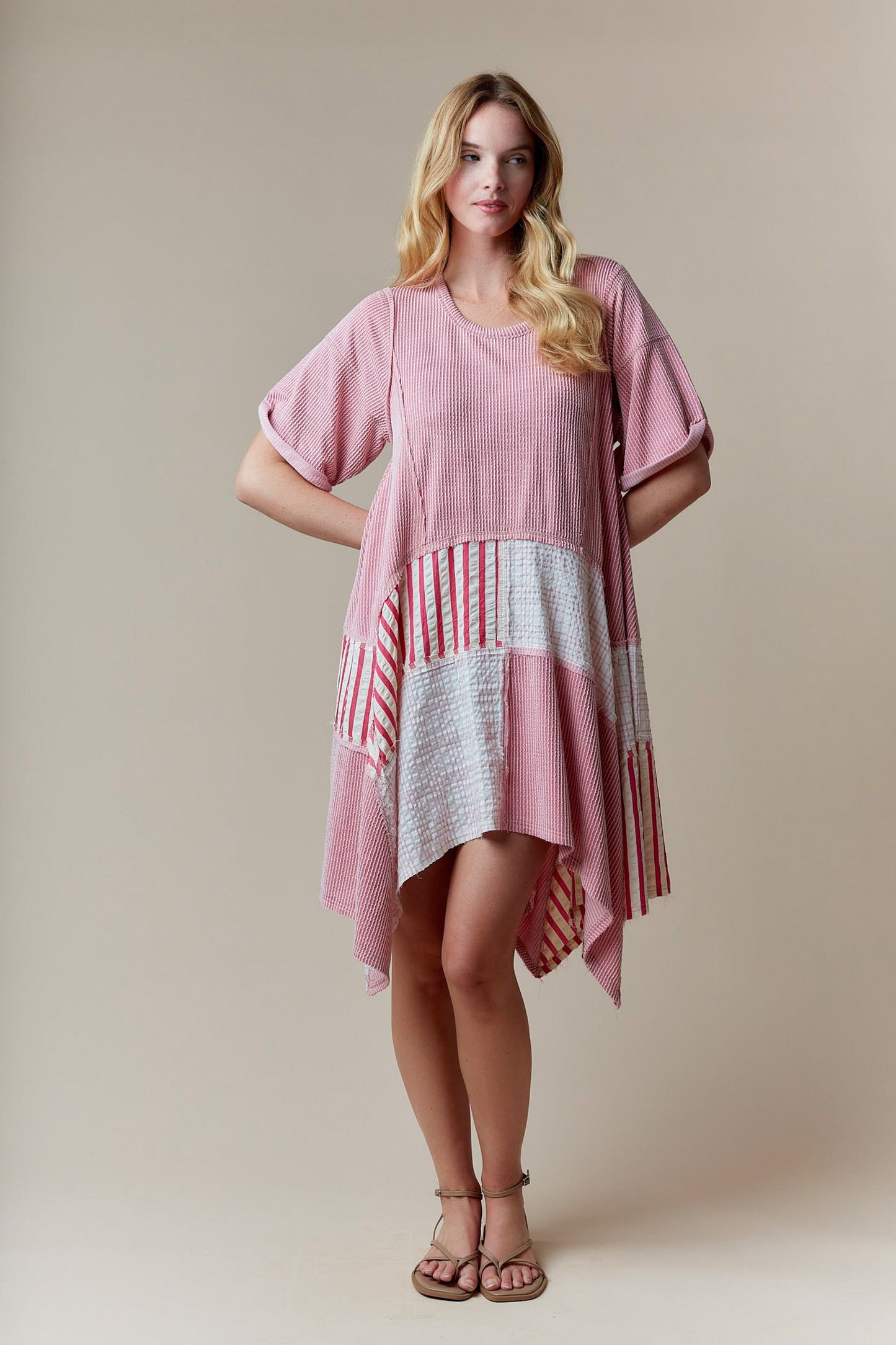 Stripe & Plaid Pattern Oversized Dress