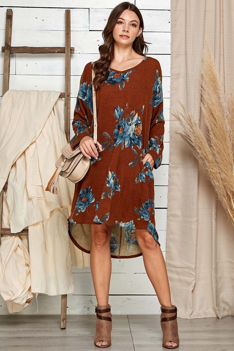 Floral Printed Hi Low Hem Mini Dress