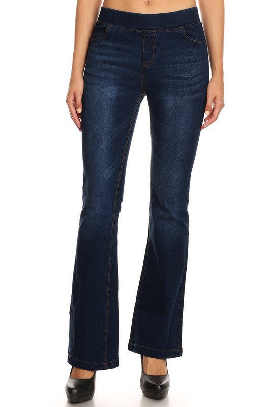 Pull On Denim Flare Pants