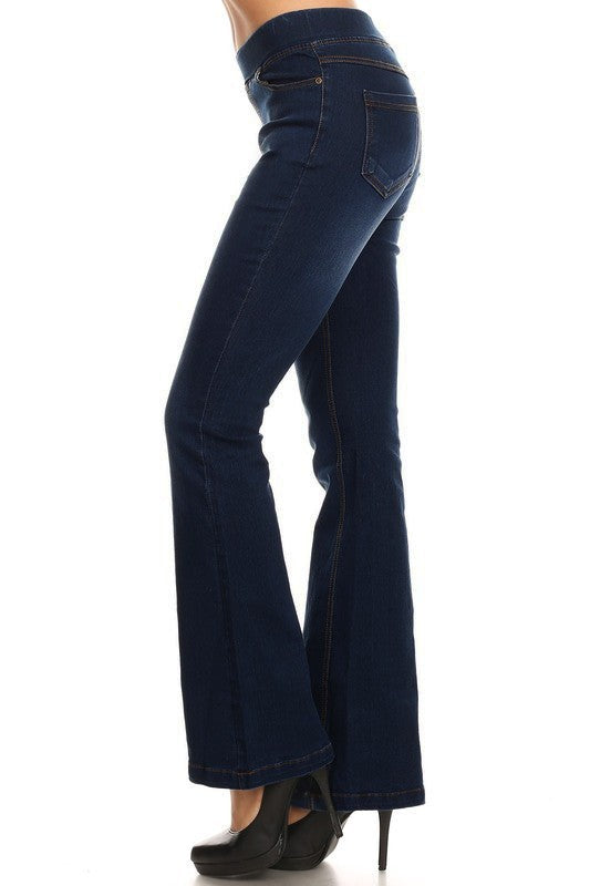 Pull On Denim Flare Pants