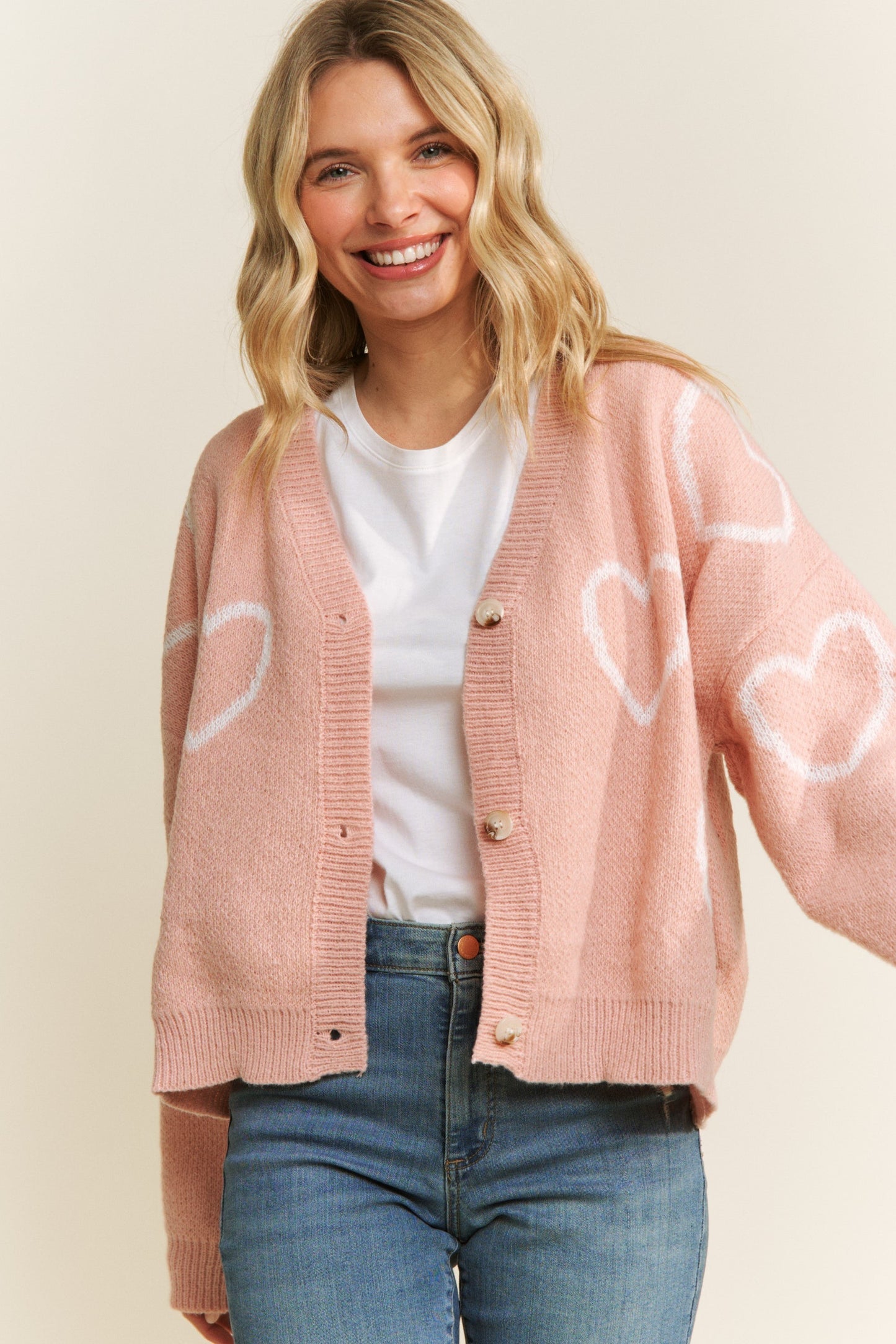 Jacquard Heart Pattern Classic Cardigan