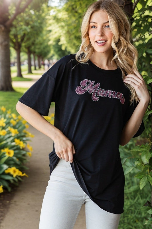 Short Sleeve Mama Rhinestone Top