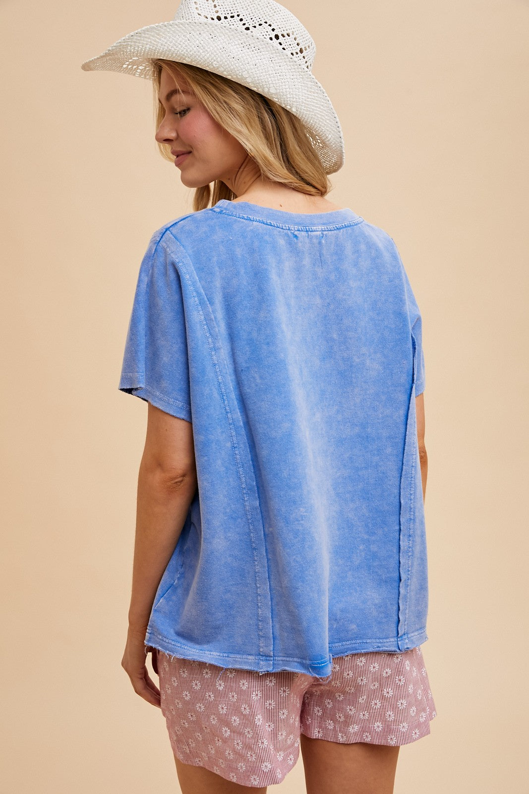 Mineral Washed Usa Stripe Star Lace Patch Knit Top