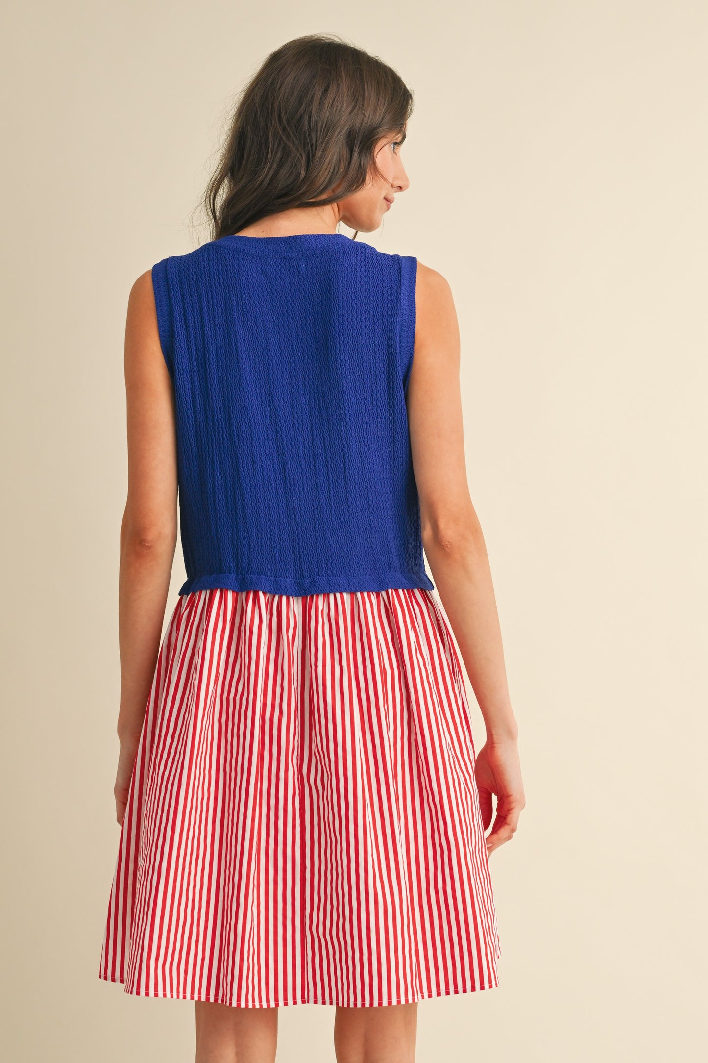 Multi Star Patch Mix Media Mini Dress