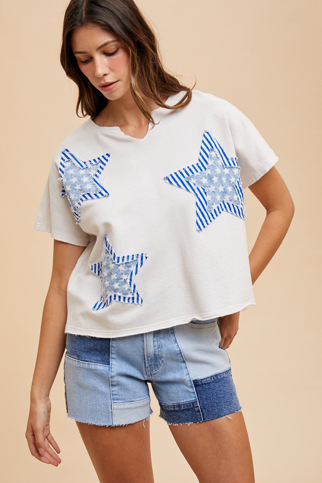 Mineral Washed Star Patched Knit Top