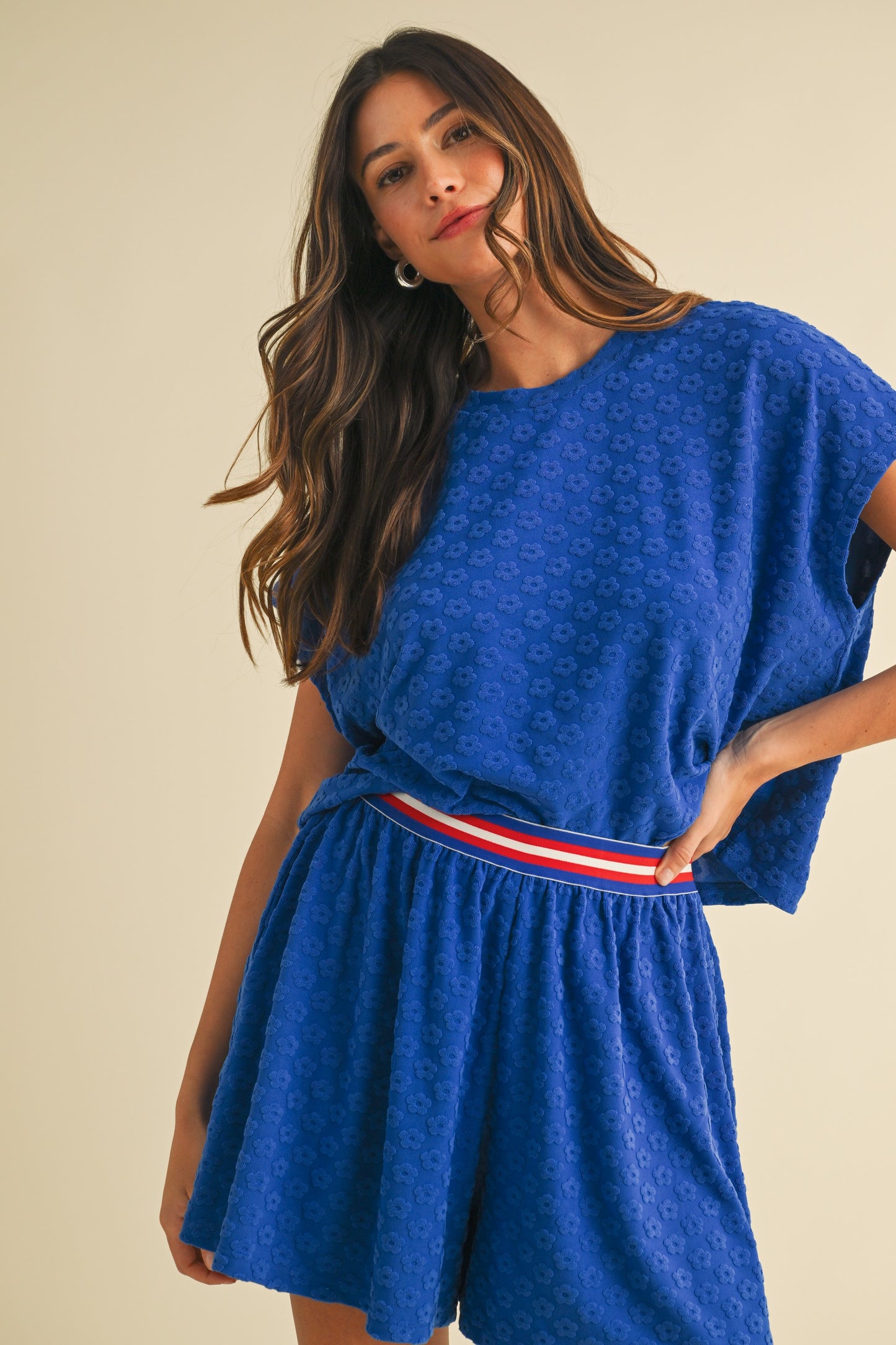 Daisy Terry Texture Top & Flare Shorts Set