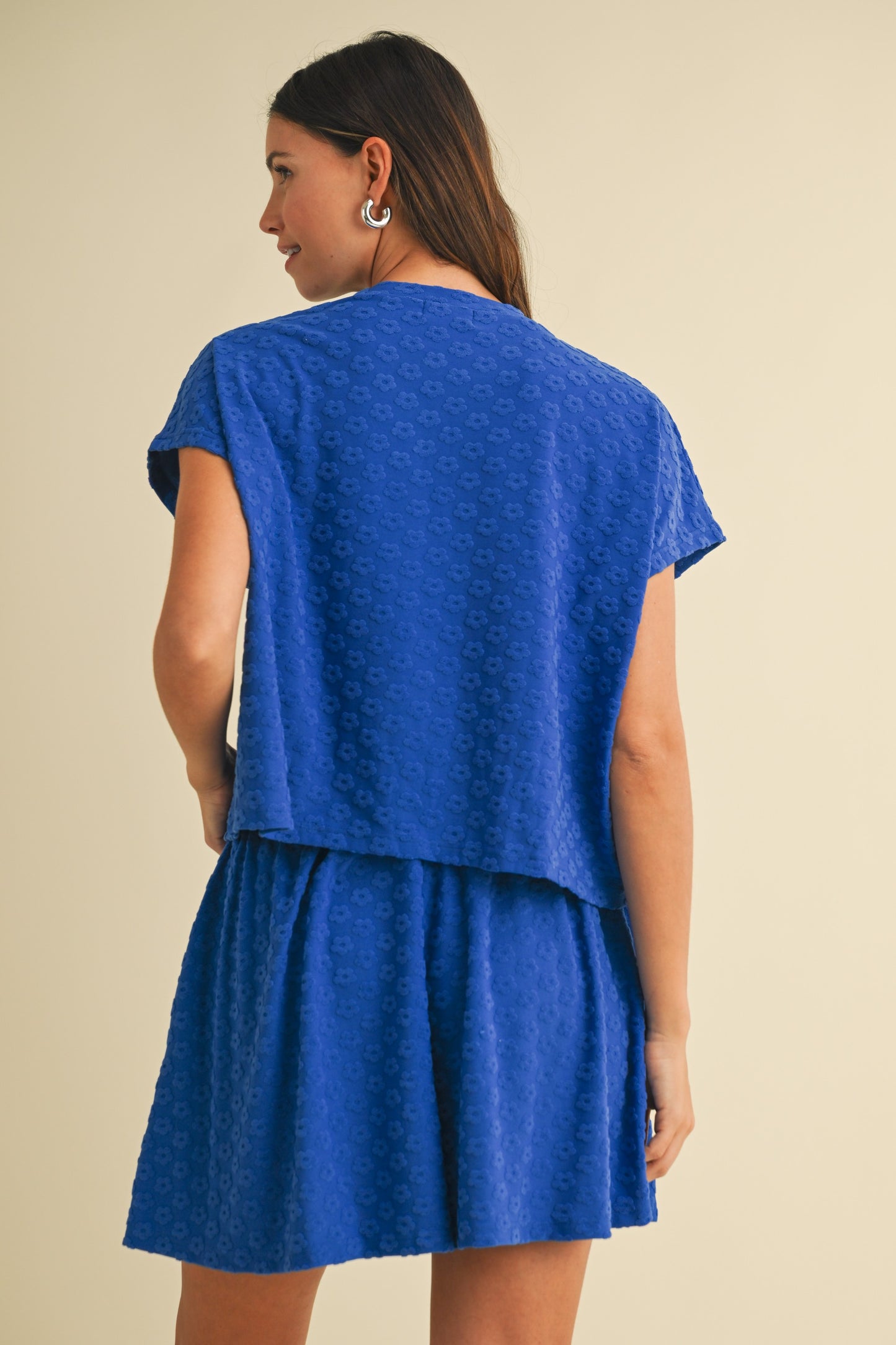 Daisy Terry Texture Top & Flare Shorts Set