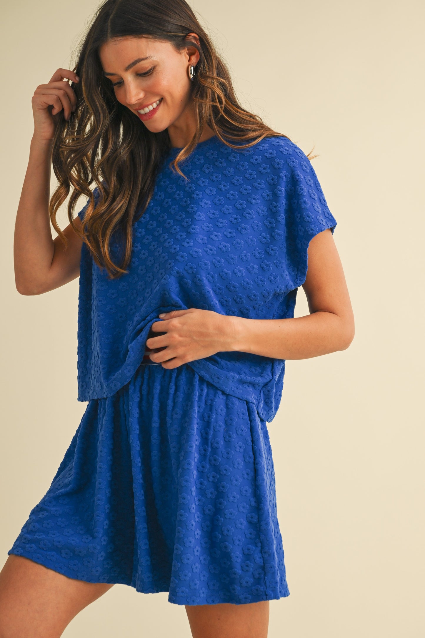 Daisy Terry Texture Top & Flare Shorts Set