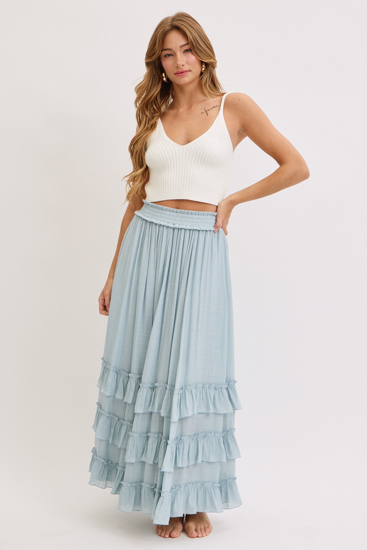 Easy Flowy Tiered Ruffle Maxi Skirt