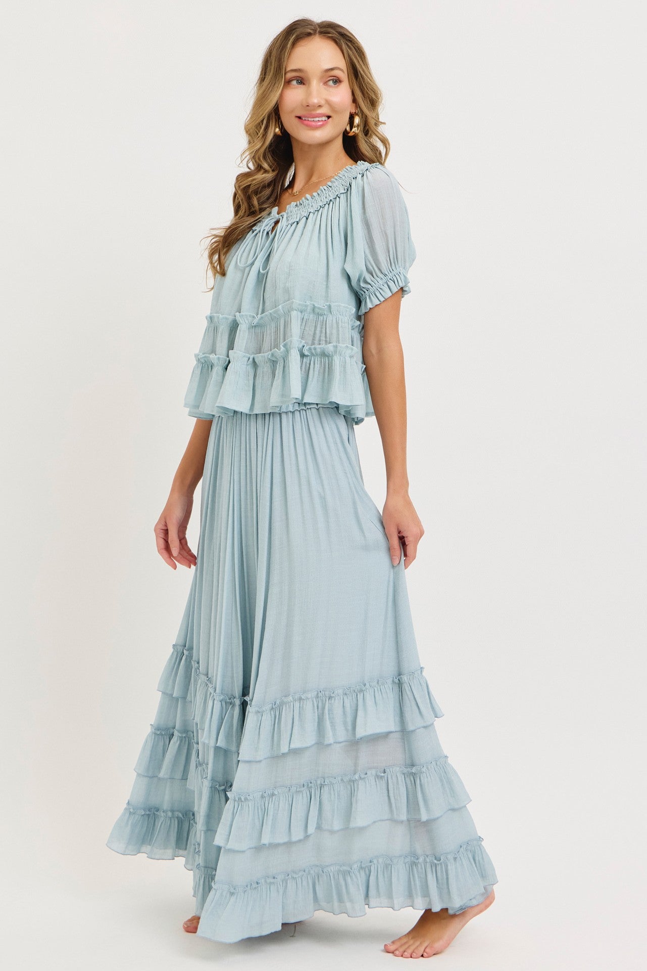 Easy Flowy Tiered Ruffle Maxi Skirt