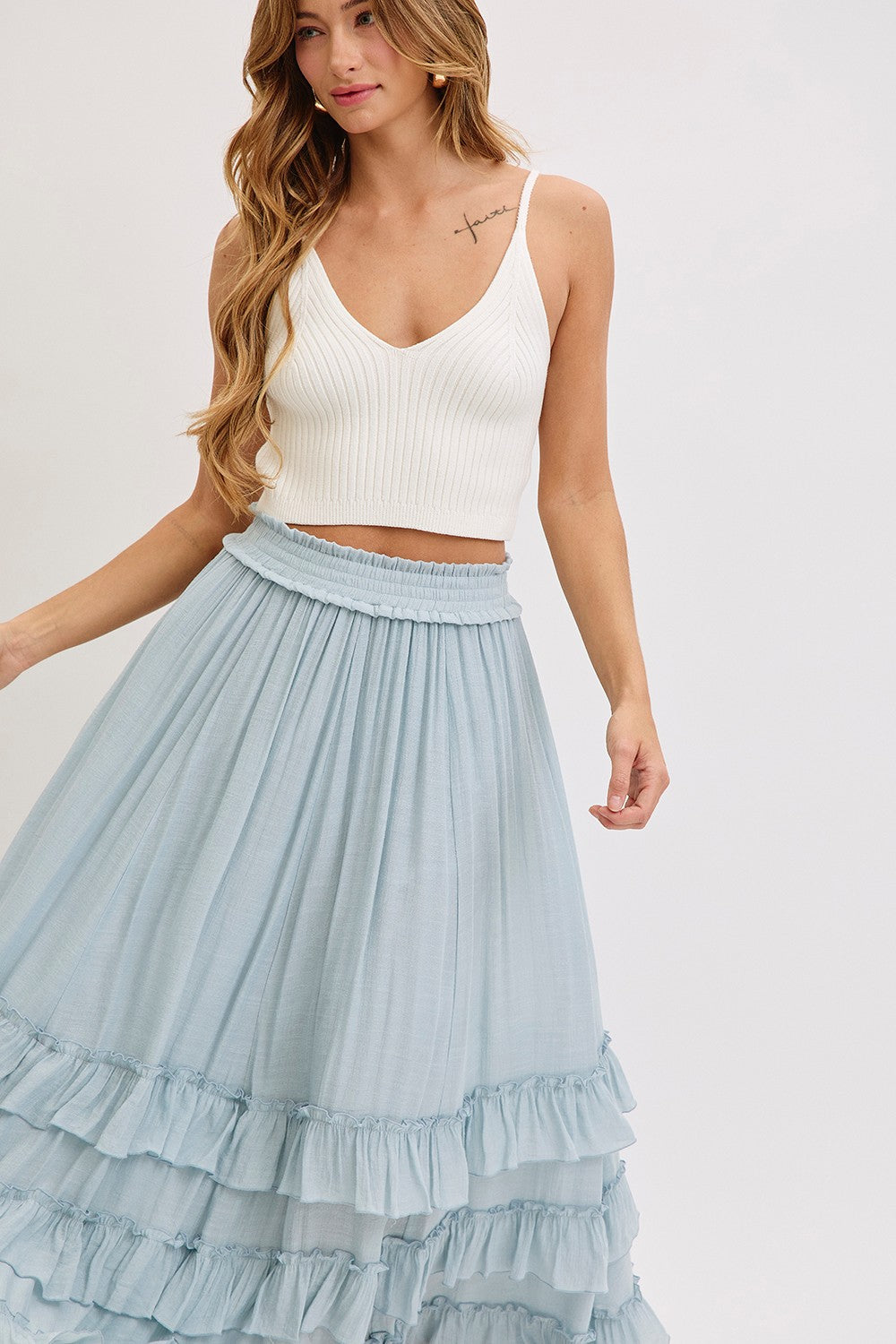 Easy Flowy Tiered Ruffle Maxi Skirt