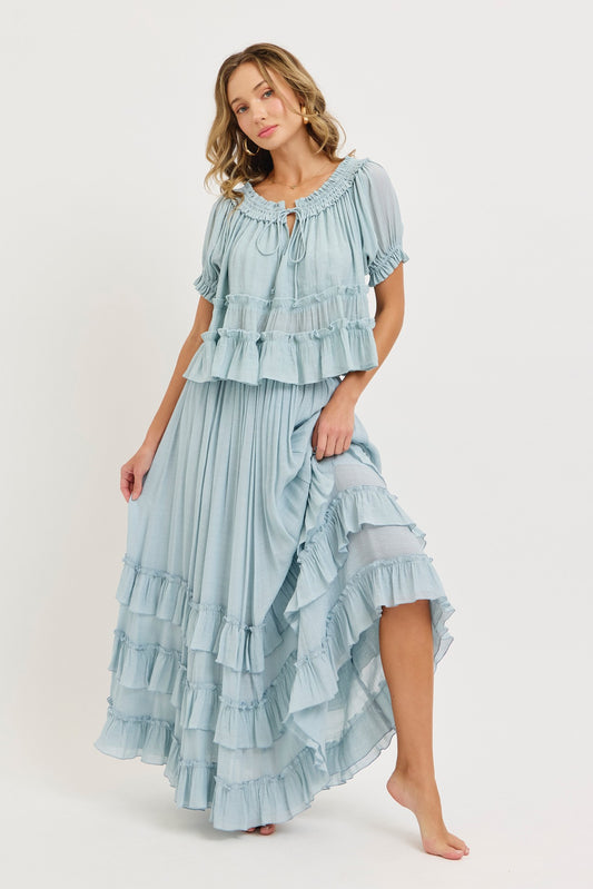 Easy Flowy Tiered Ruffle Maxi Skirt
