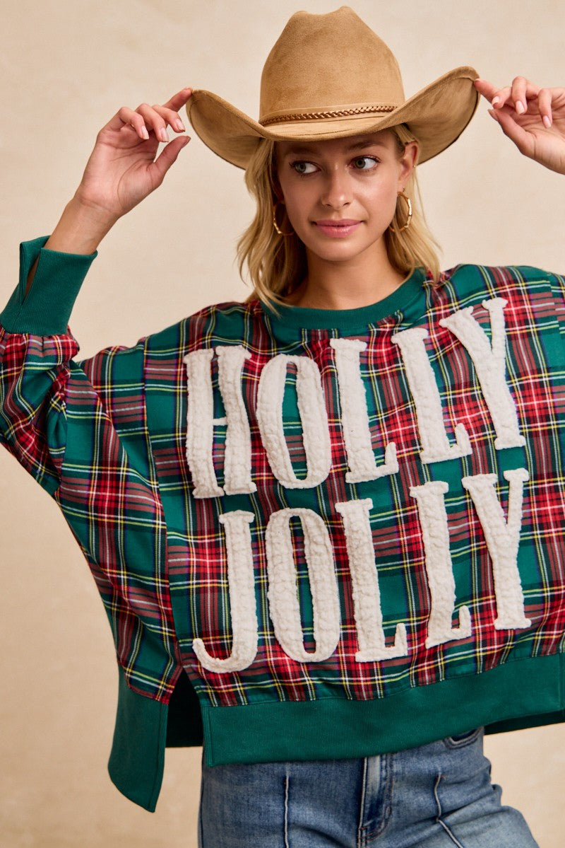 Holly Jolly Christmas Plaid Oversized Sweatshirt