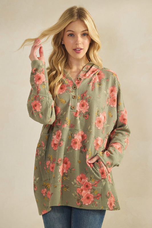 Long Sleeve Floral Urban Ribbed Top