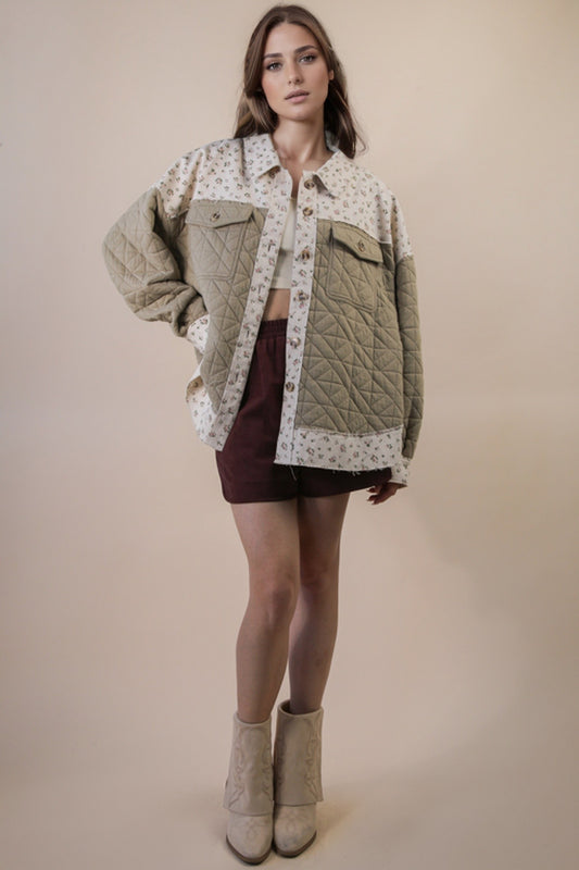 Floral Printed Contrast Cotton Jacket