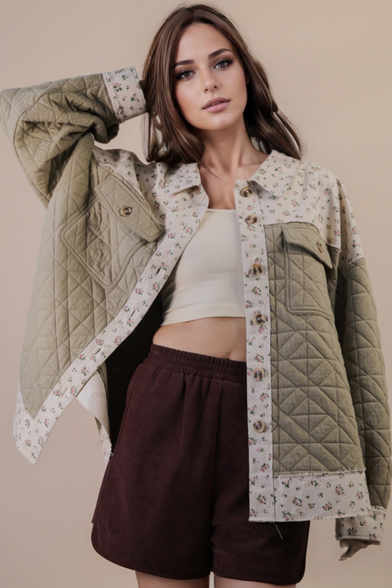 Floral Printed Contrast Cotton Jacket