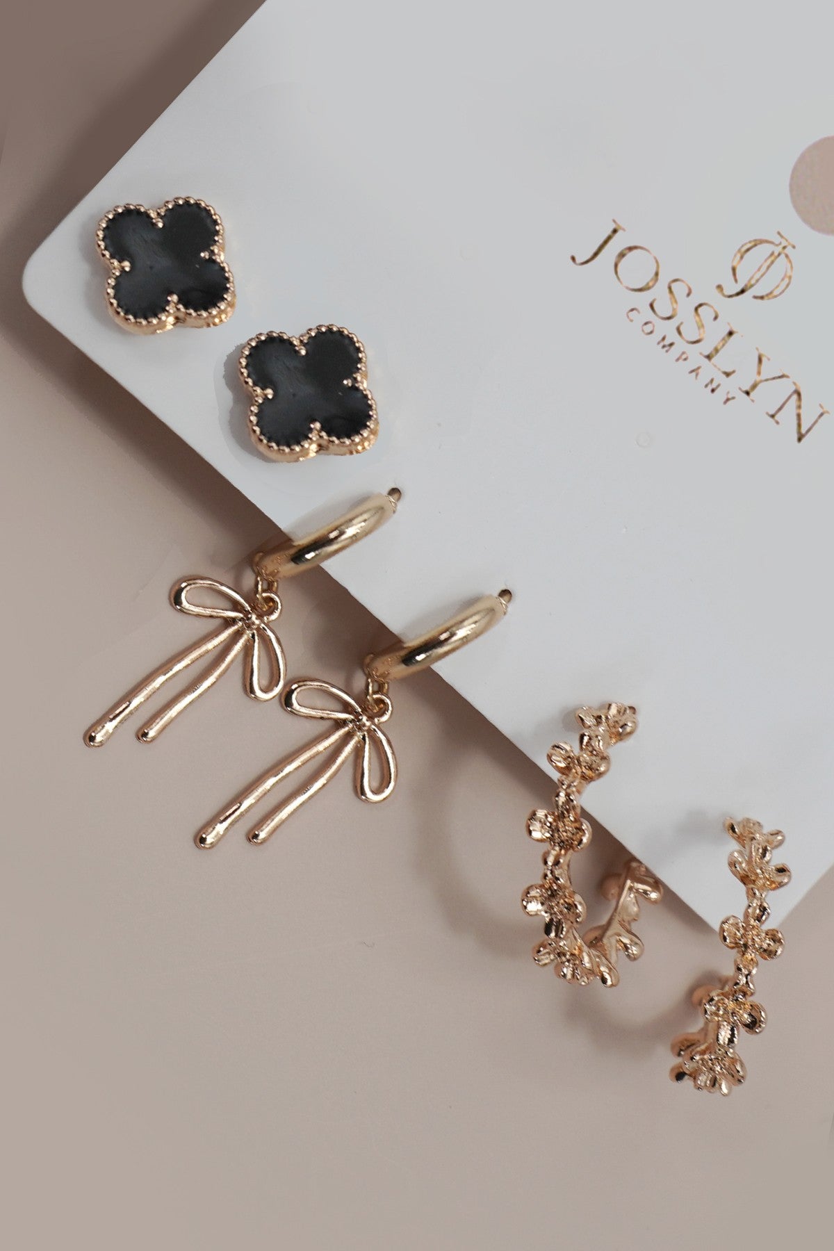 Clover Huggie Hoop Bow Hoop Trio Earrings