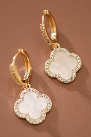 18k Waterproof Stainless Steel Clover Pearl Drops