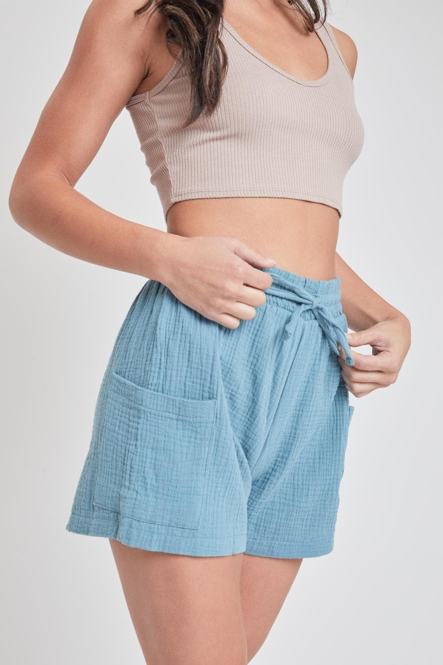 High Rise Cotton Gauze Shorts