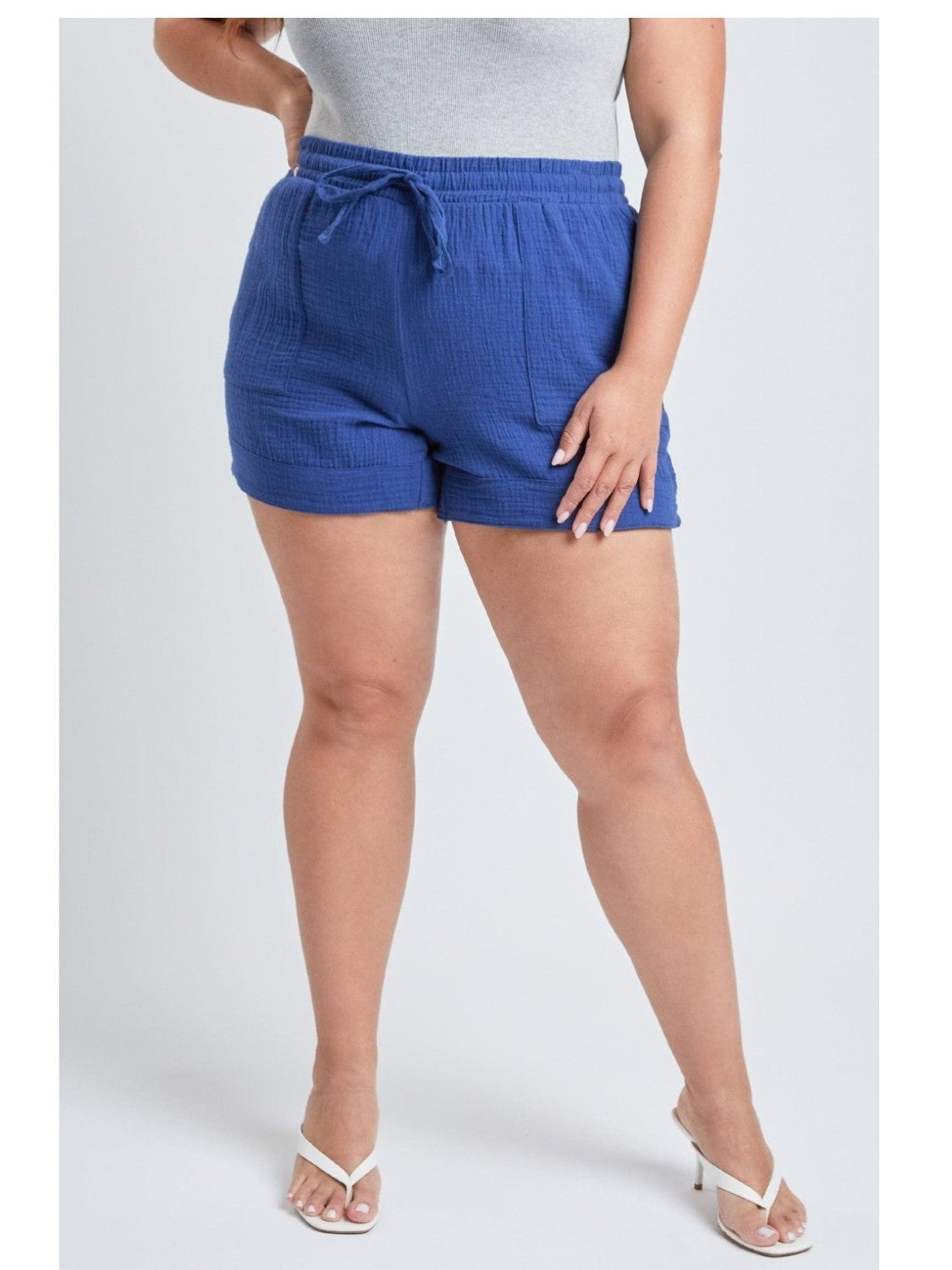 Plus Cotton Shorts With Side Patch Pocket