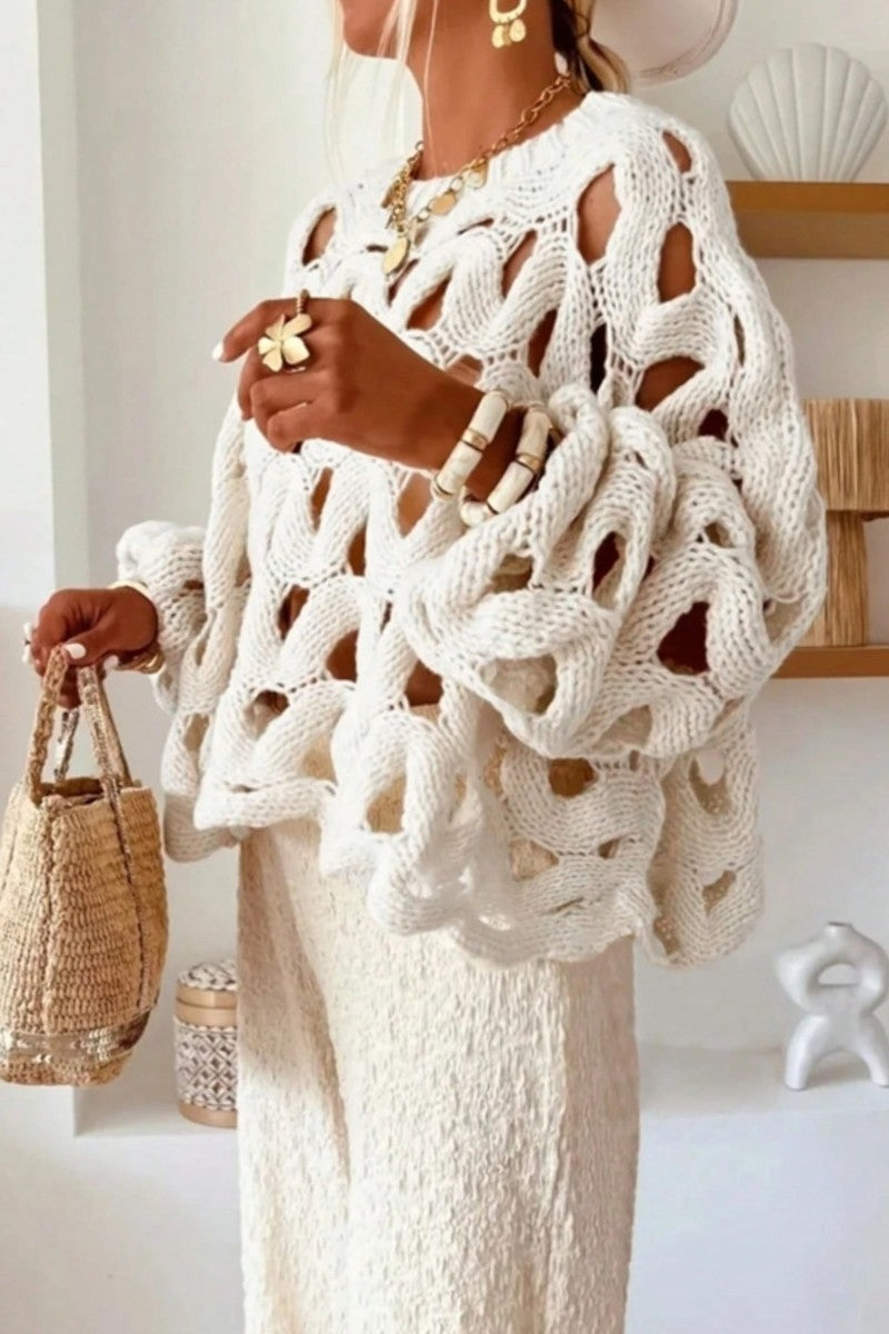 Crochet Hollow Out Knit Pullover Sweater