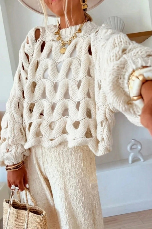 Crochet Hollow Out Knit Pullover Sweater