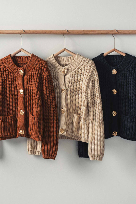 Chunky Knit Cardigan With Gold Buttons