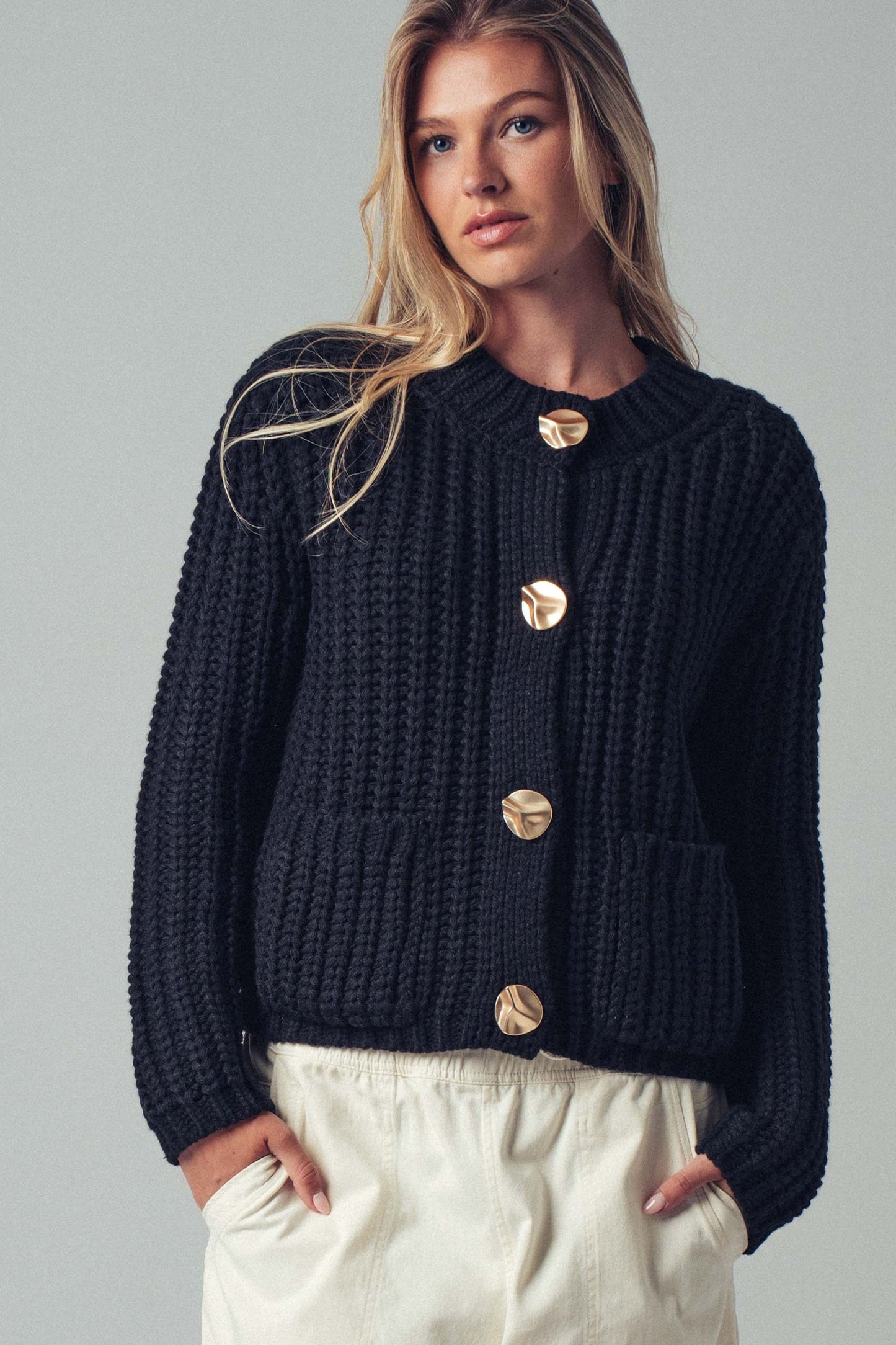 Chunky Knit Cardigan With Gold Buttons