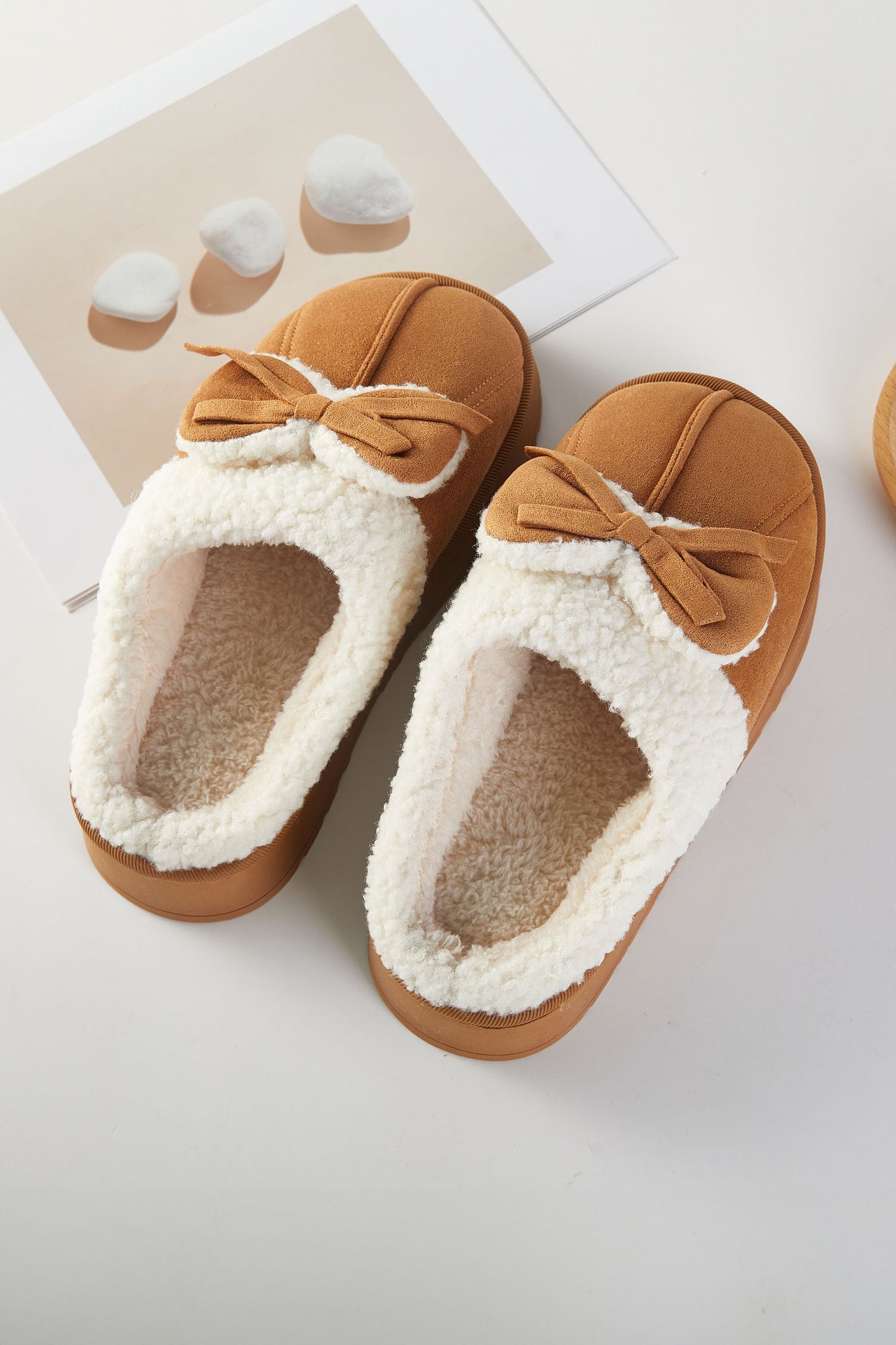 Bow Fuzzy Home Indoor Floor Slippers