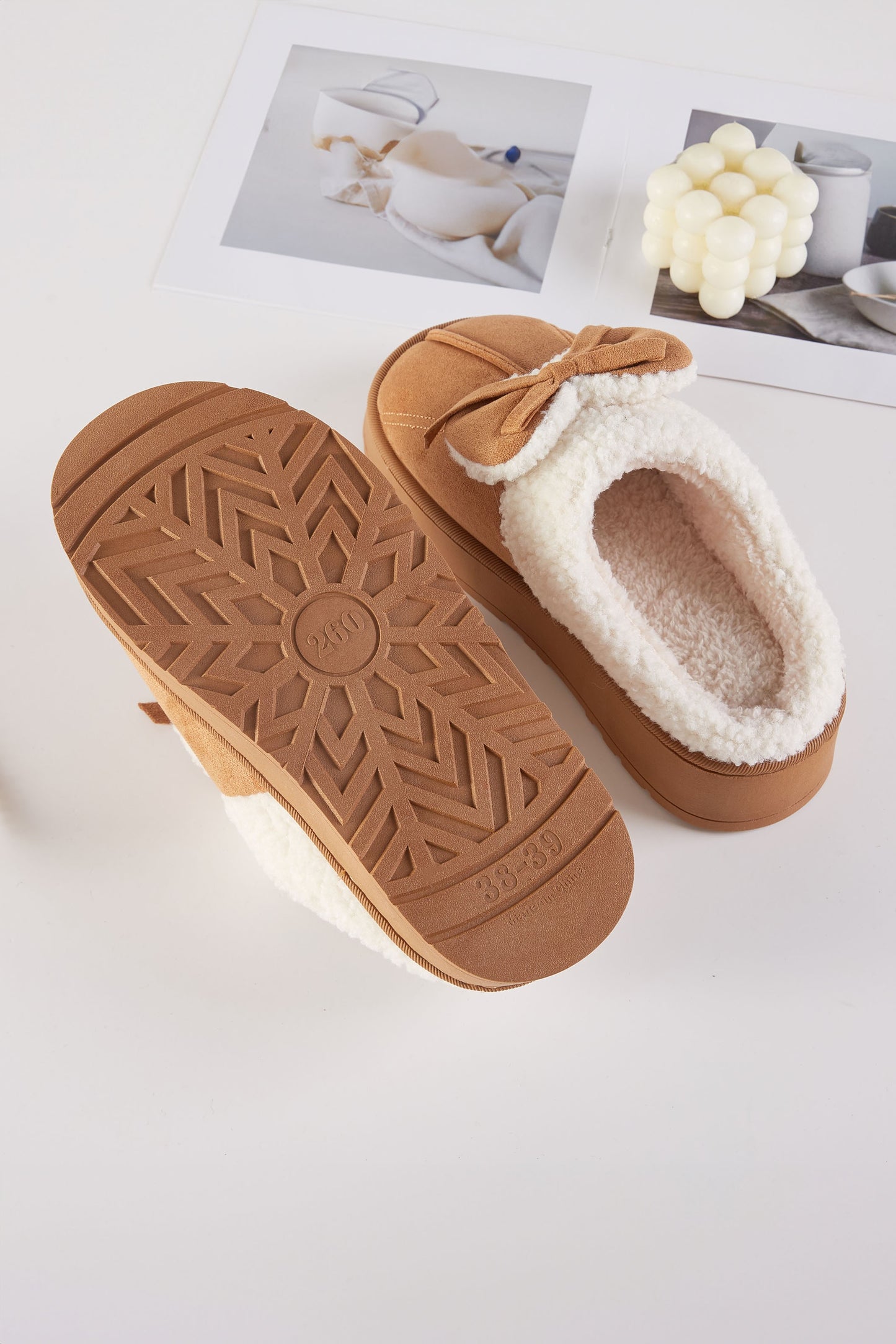 Bow Fuzzy Home Indoor Floor Slippers
