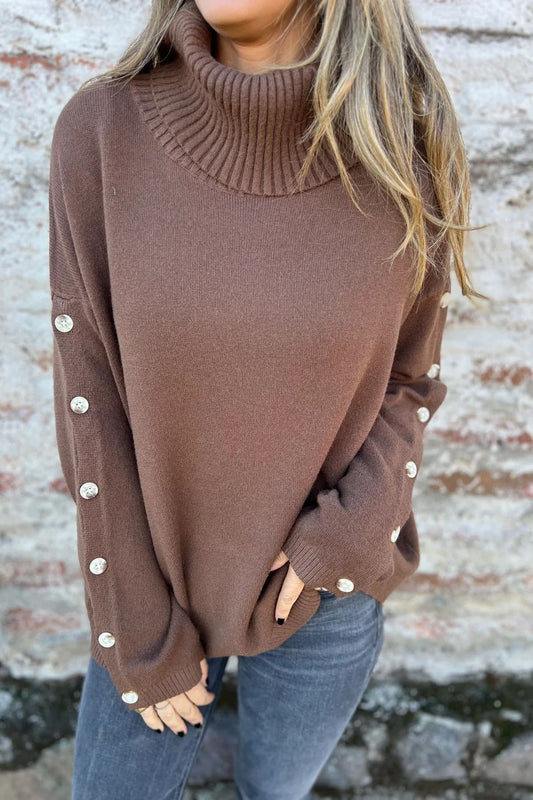 High Necked Button Detail Knit Sweater