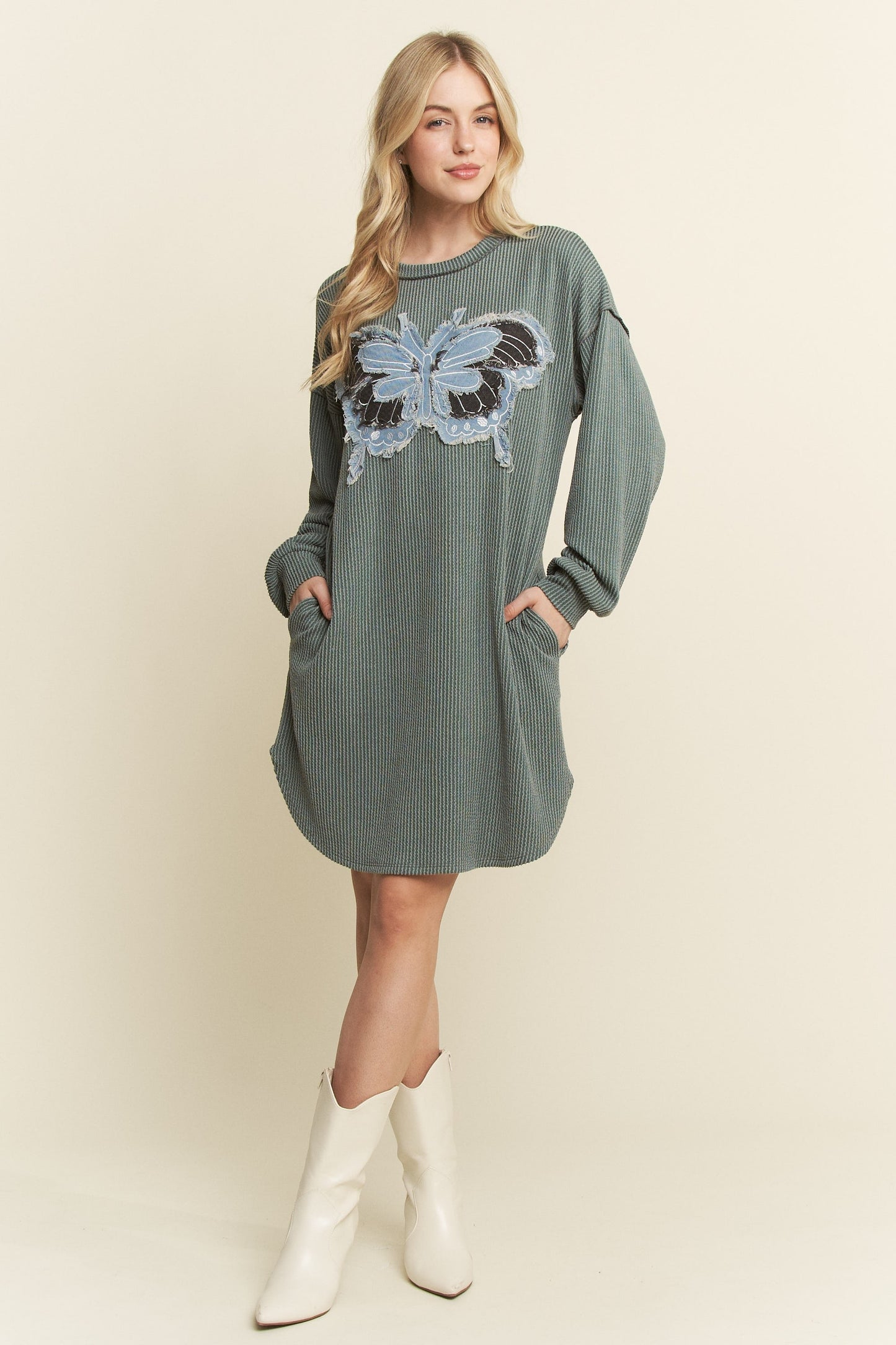 Solid Urban Rib Butterfly Patch Dress