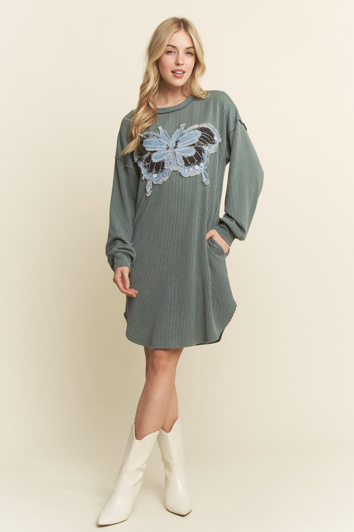 Solid Urban Rib Butterfly Patch Dress