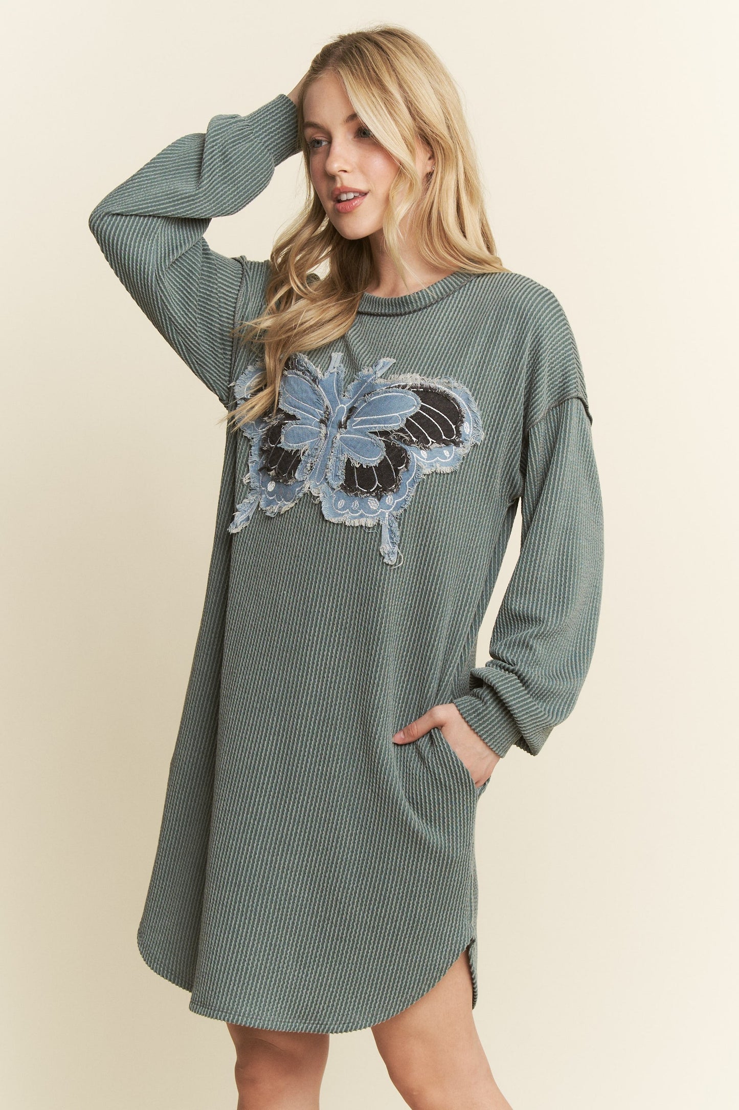 Solid Urban Rib Butterfly Patch Dress