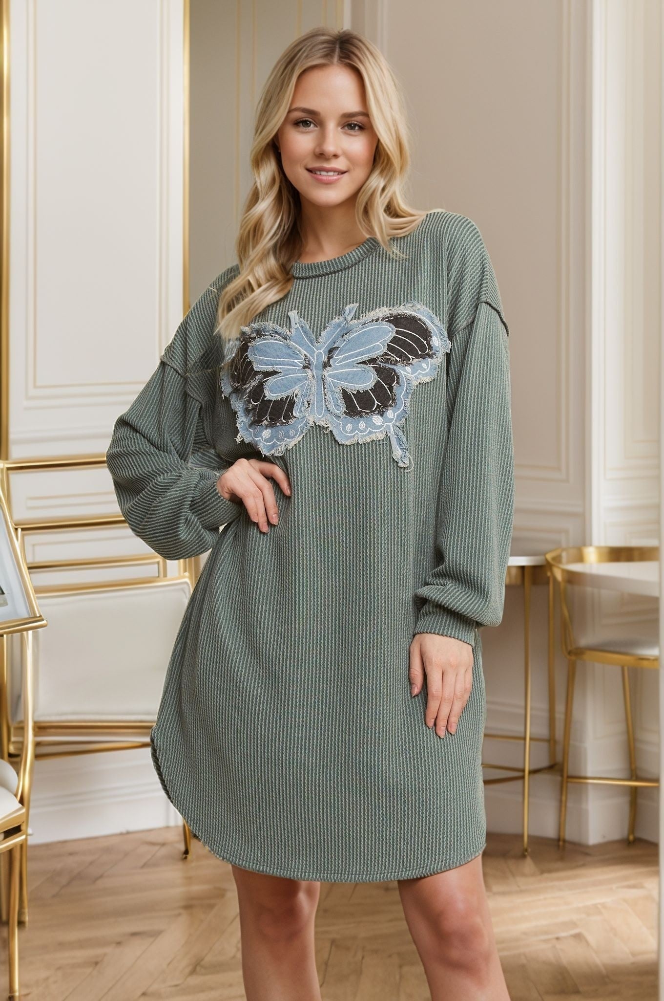Solid Urban Rib Butterfly Patch Dress