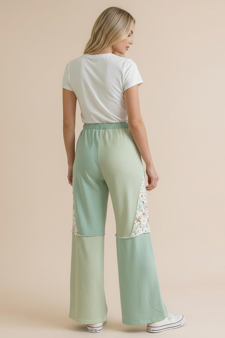 French Terry Color Block Pants W/pocket