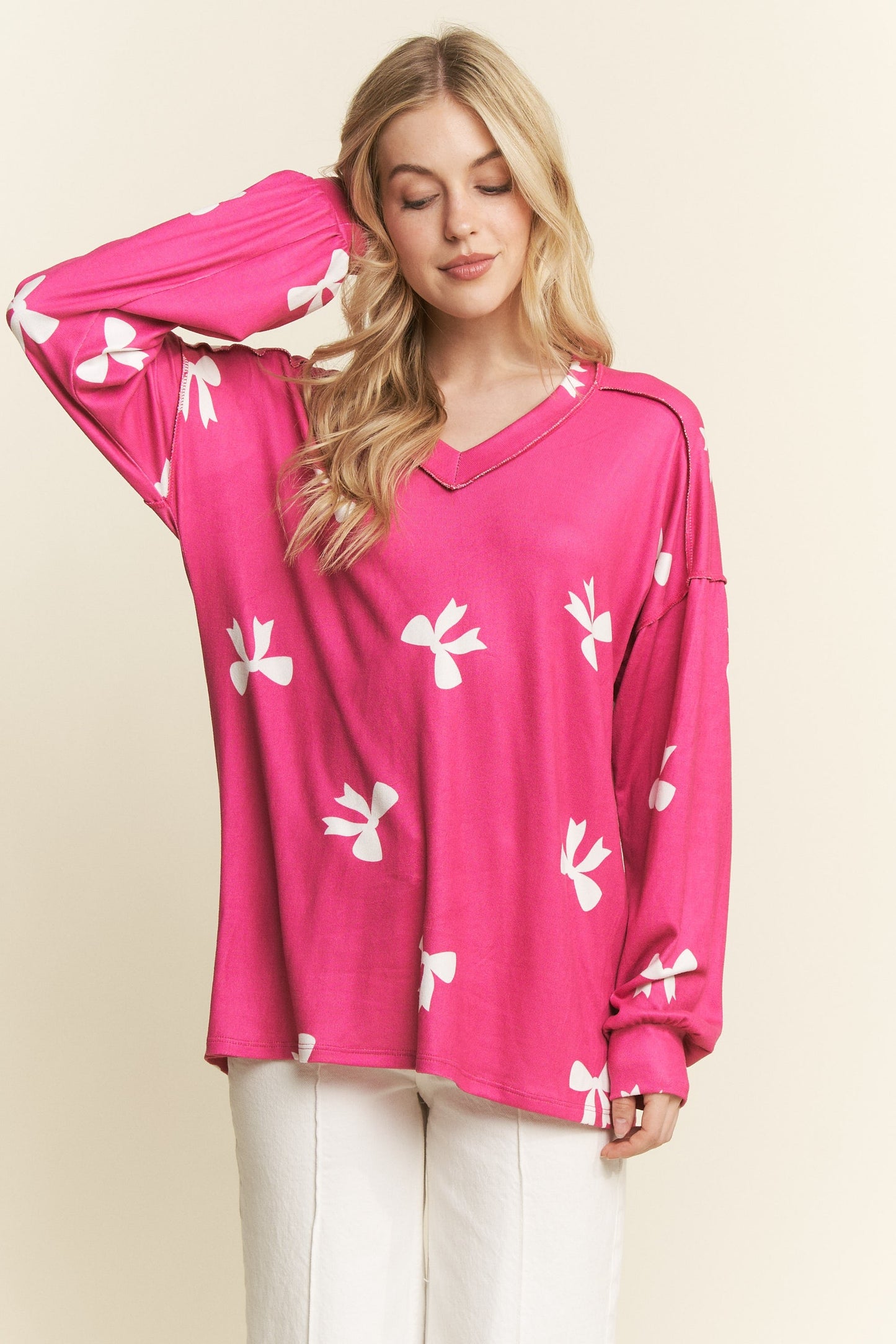 Long Sleeve Ribbon Print Top