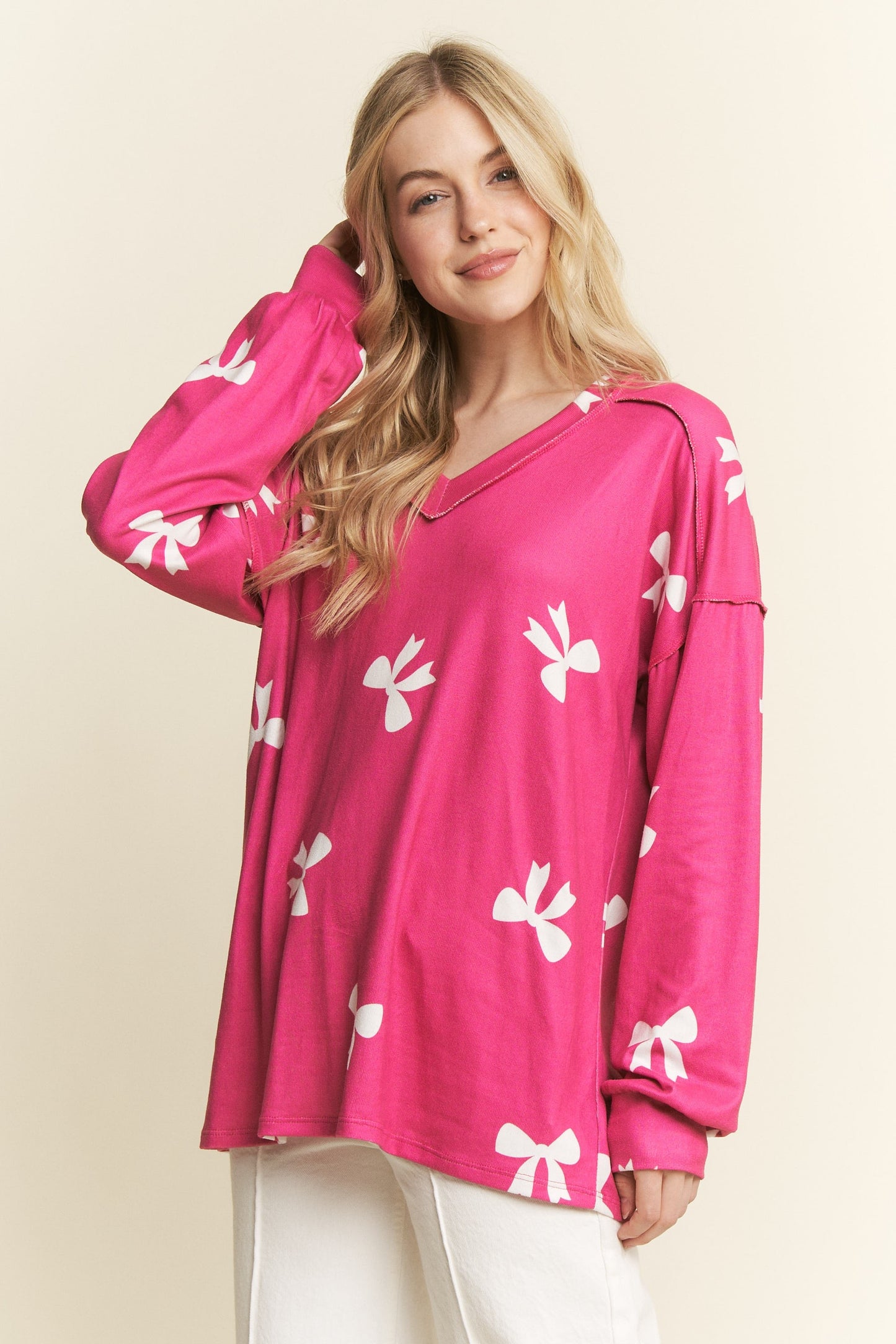 Long Sleeve Ribbon Print Top